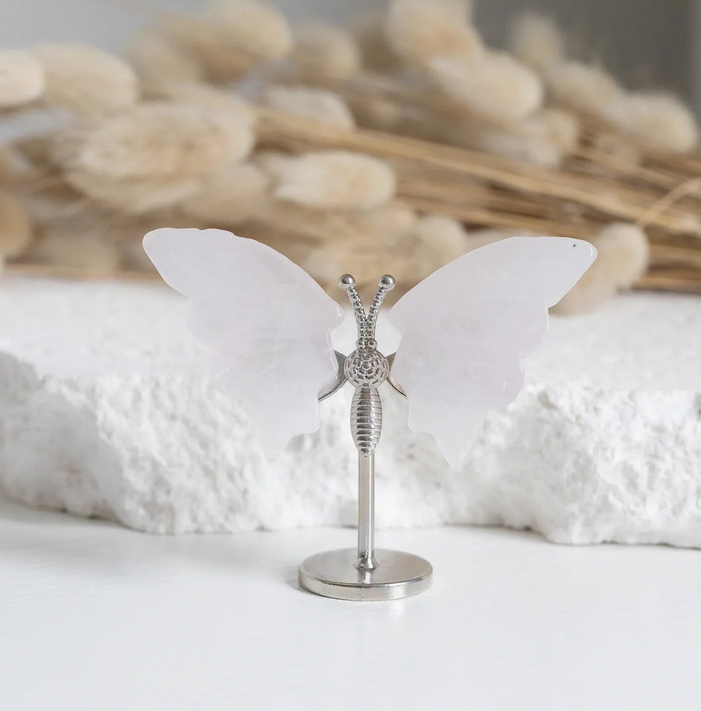 Rose Quartz mini Butterfly on stand