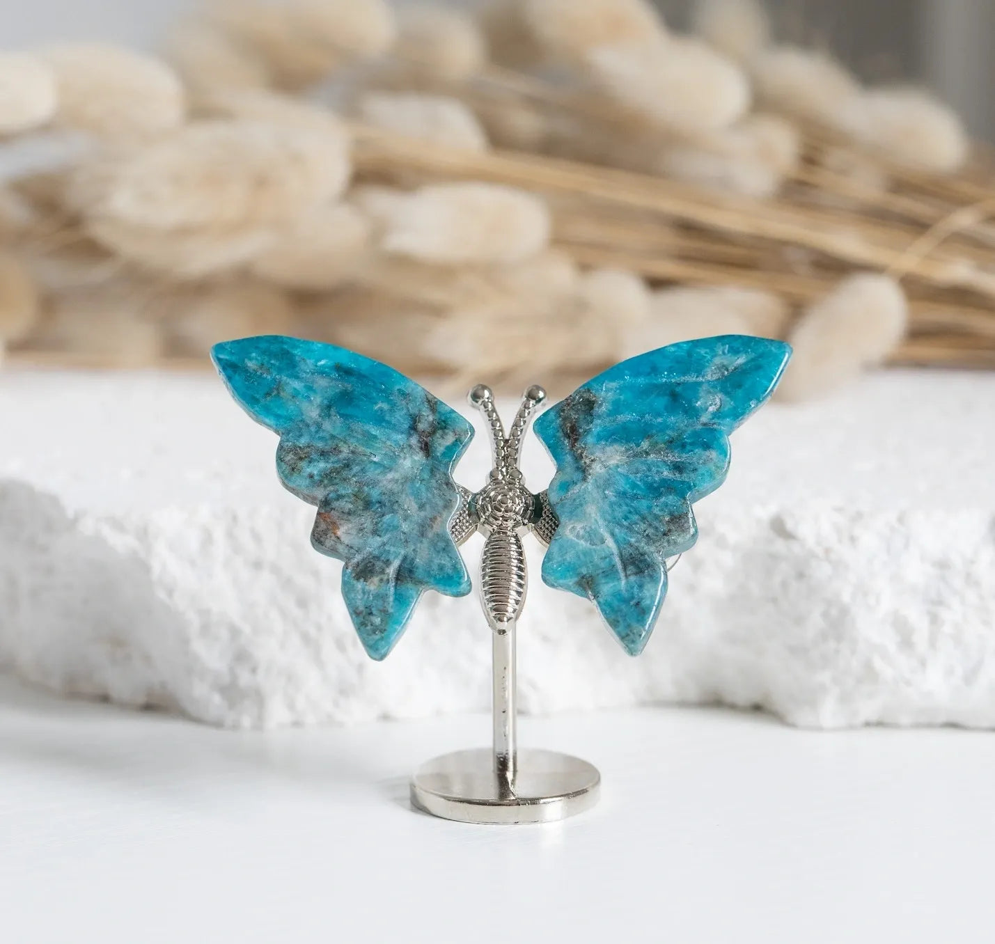 Blue Apatite mini Butterfly on stand