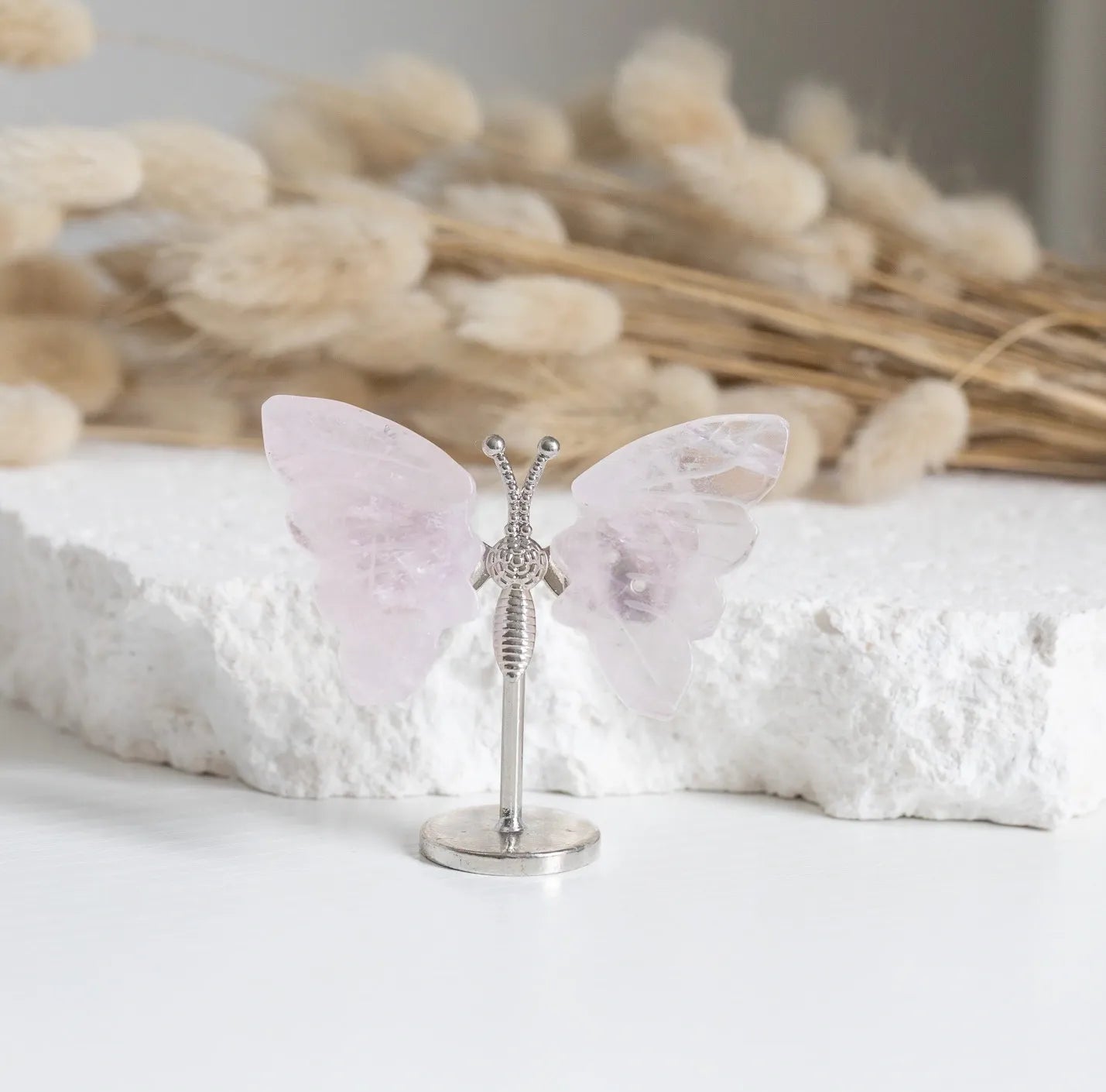 Rose Quartz mini Butterfly on stand