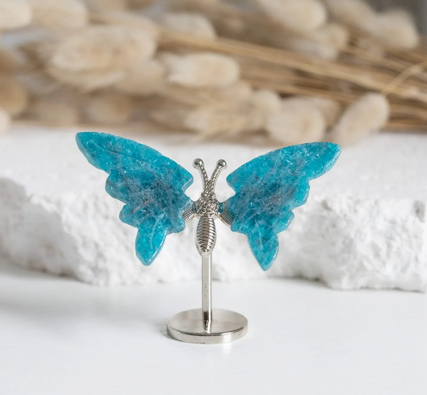 Blue Apatite mini Butterfly on stand