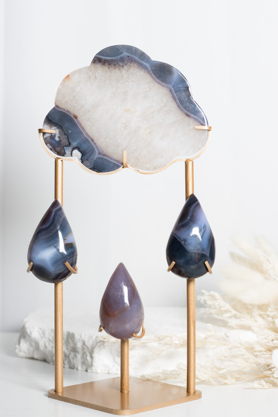 Black Flower Agate Cloud & Raindrops
