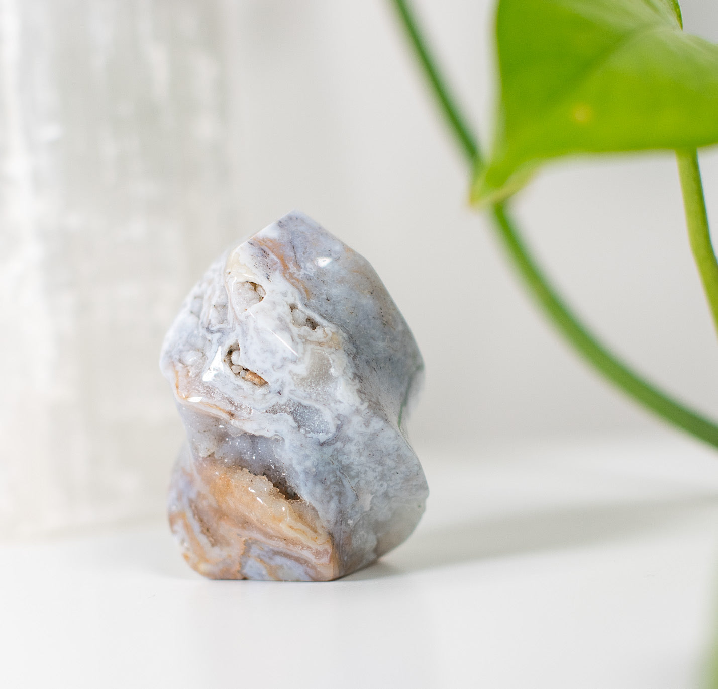 Calming Ocean Jasper Flame with Druzy