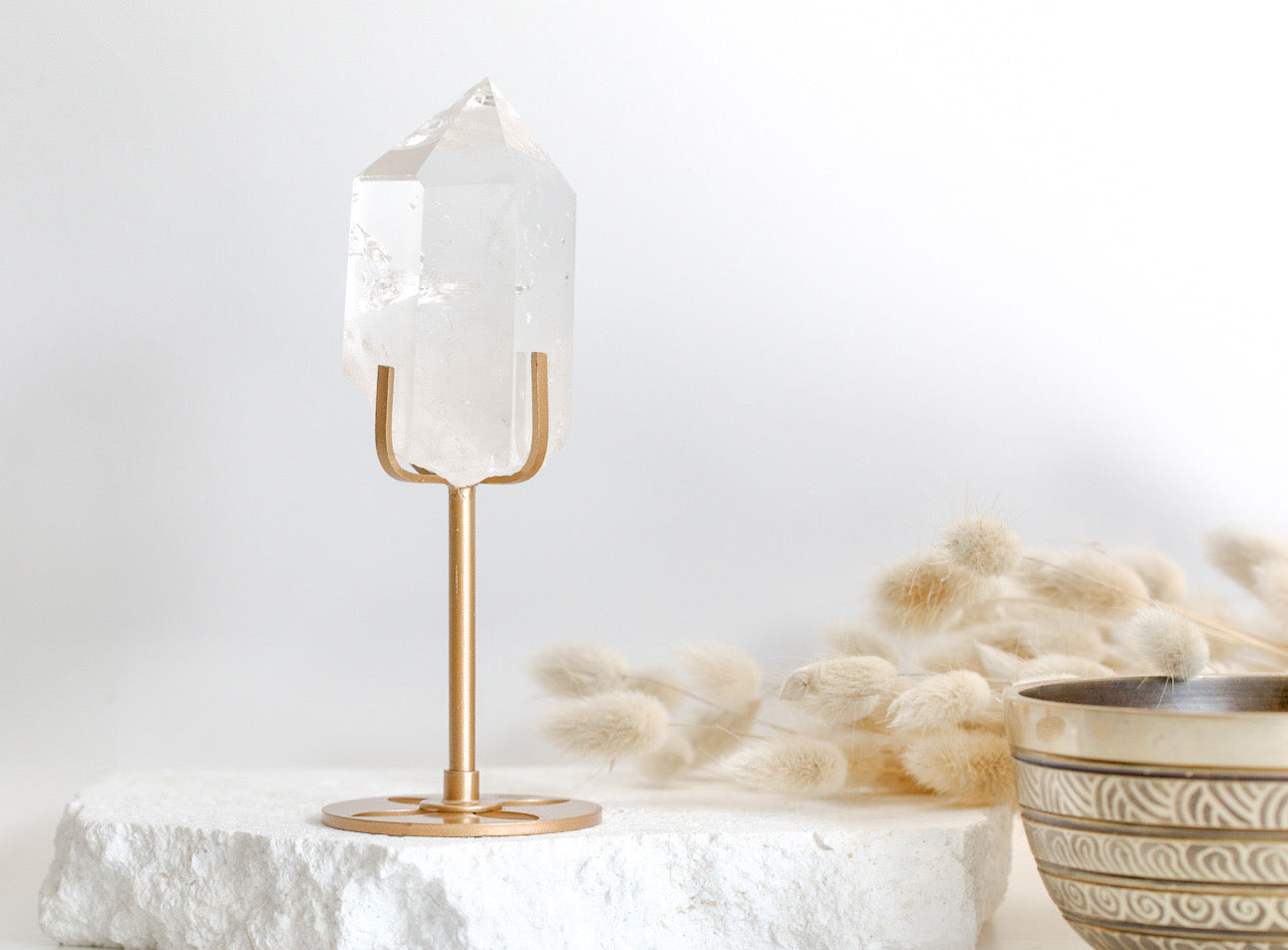 Gorgeous Clear Quartz Point with Elegant Gold Stand