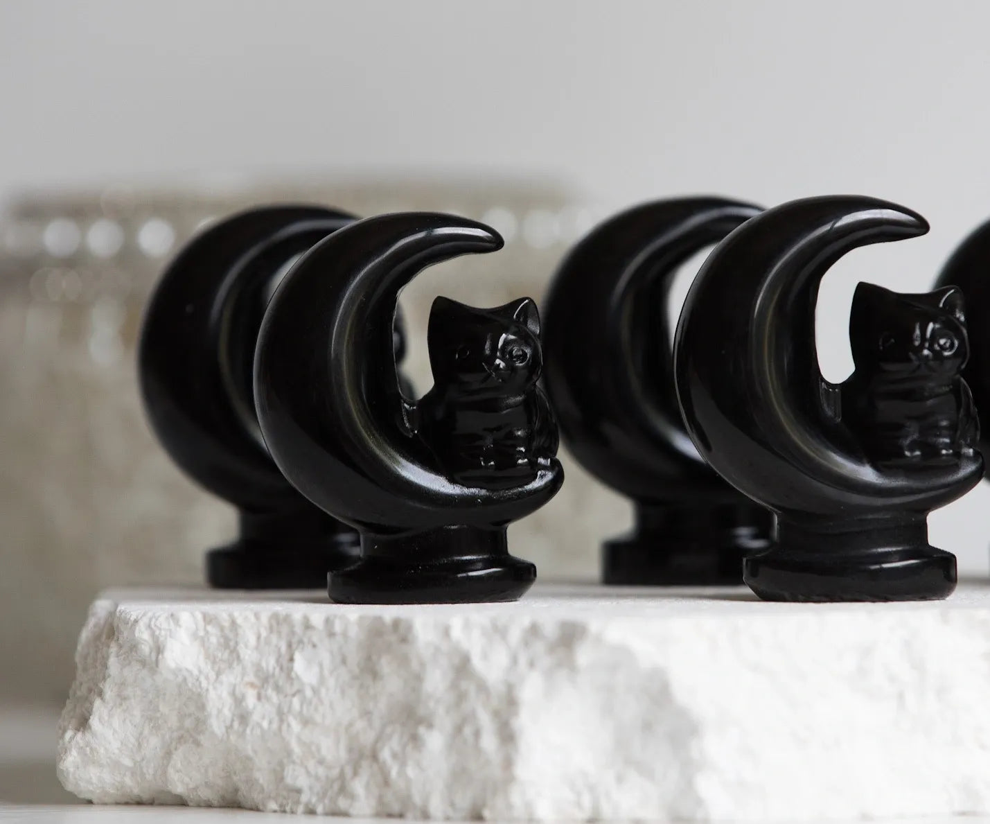Cat & Moon – Black Obsidian
