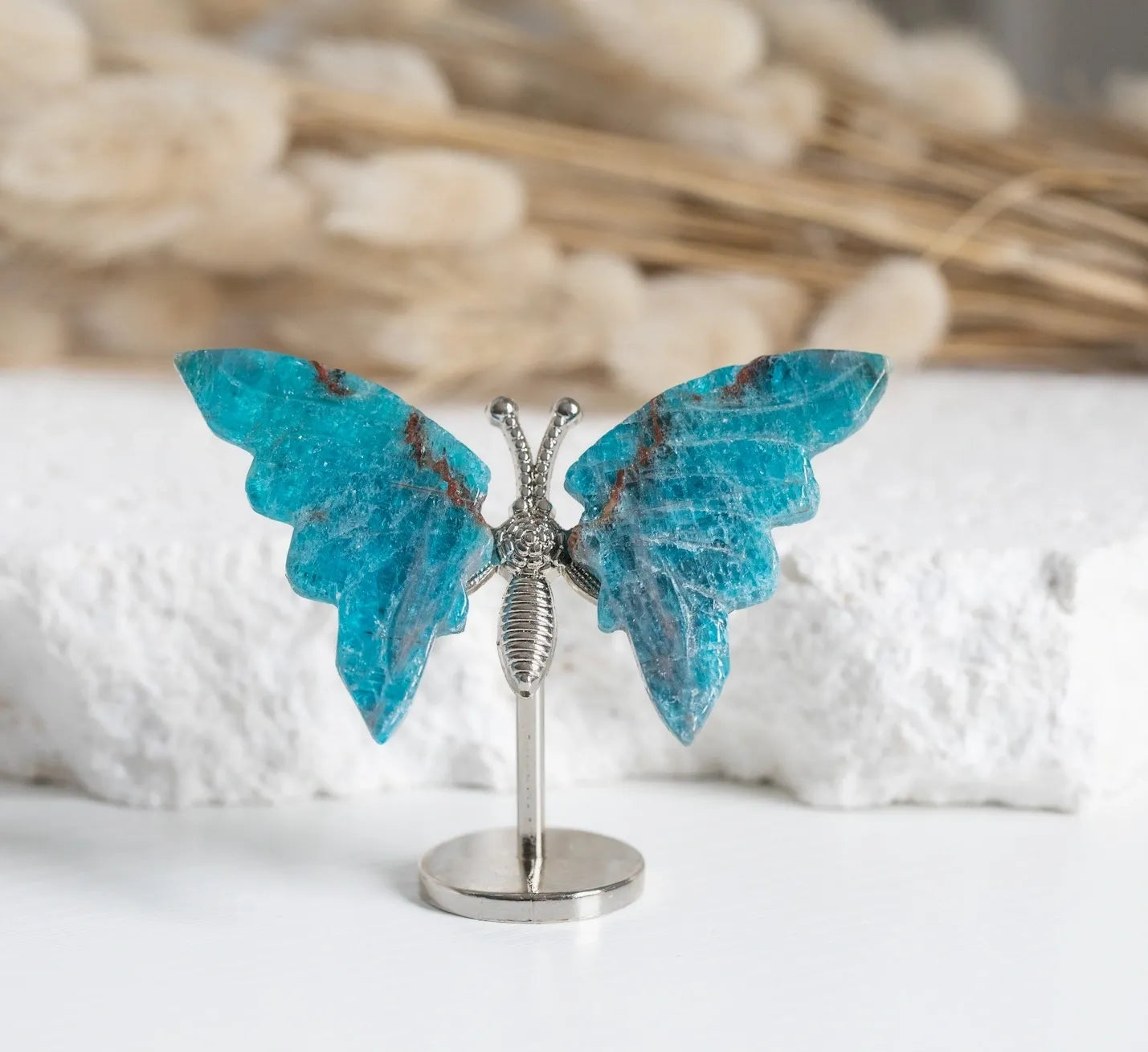Blue Apatite mini Butterfly on stand