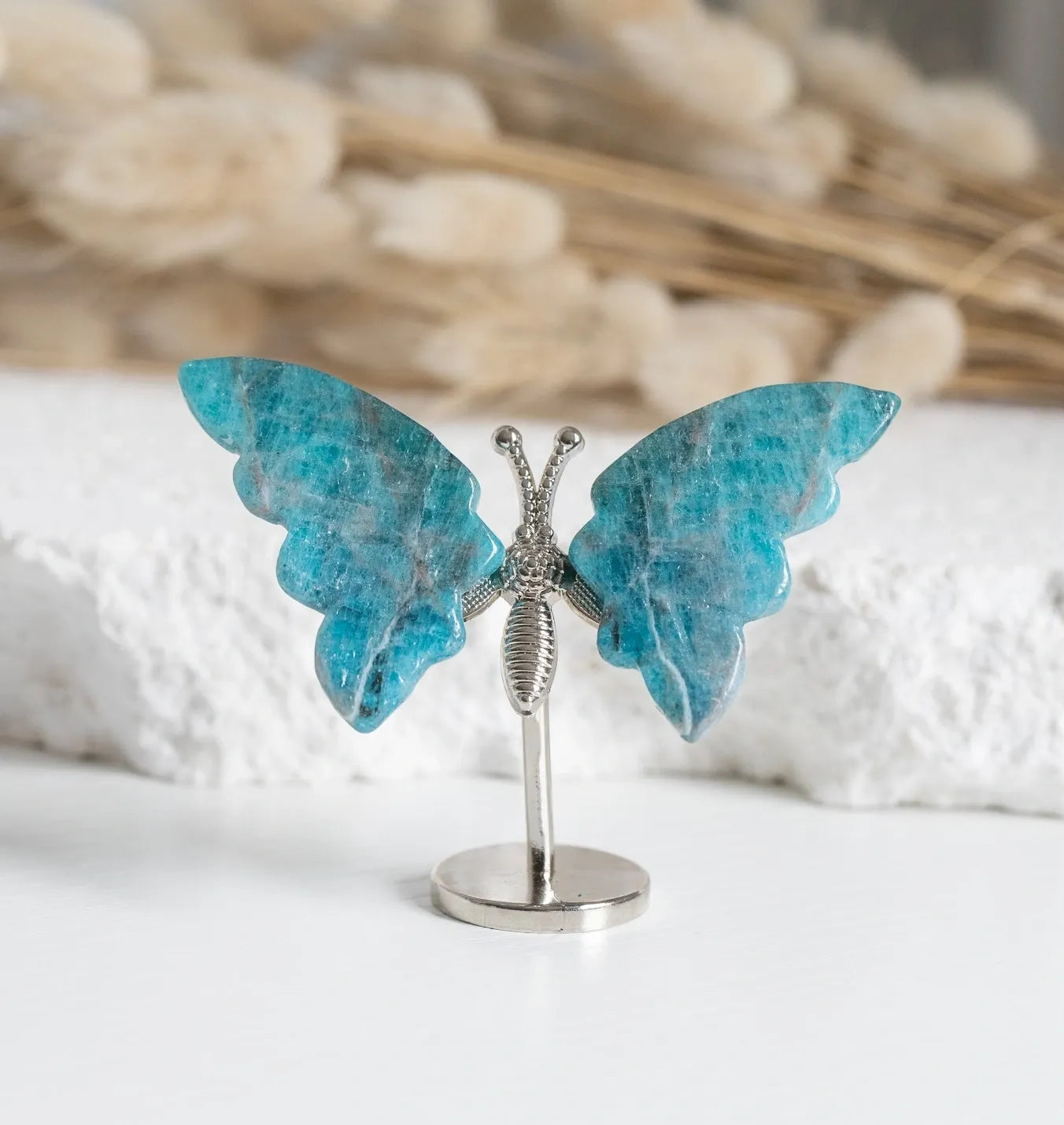 Blue Apatite mini Butterfly on stand