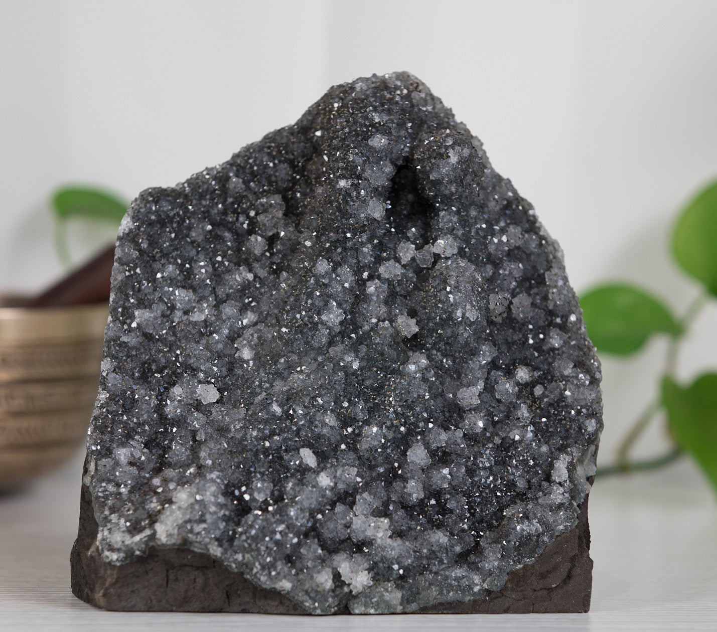 3.4kg Black Amethyst Cut Base with Flower Druzy Formations