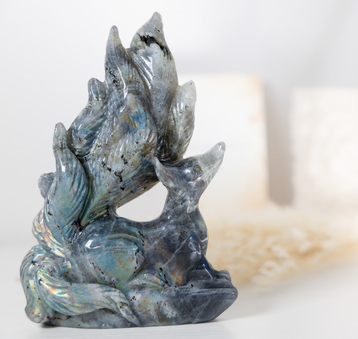 Labradorite Nine-Tailed Fox Carving
