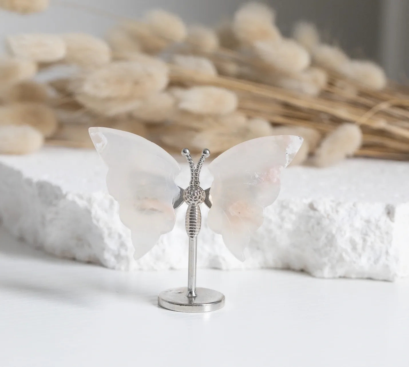 Flower Agate Mini Butterfly on stand