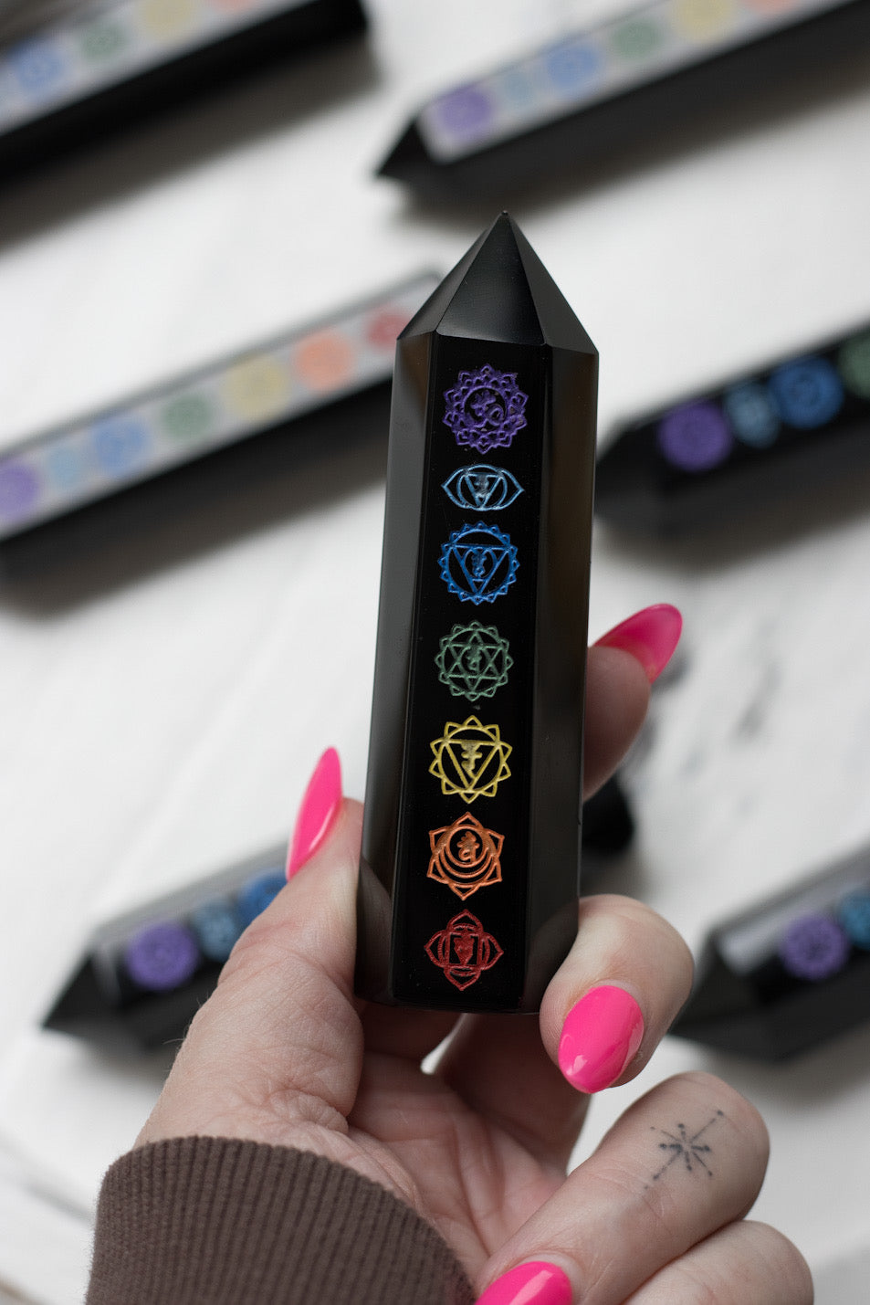Black Obsidian Chakra Tower