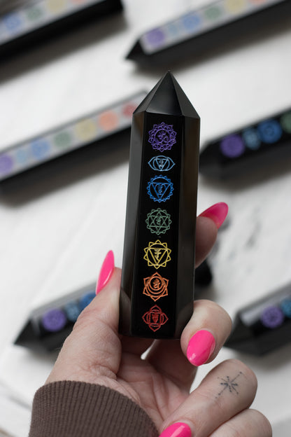 Black Obsidian Chakra Tower