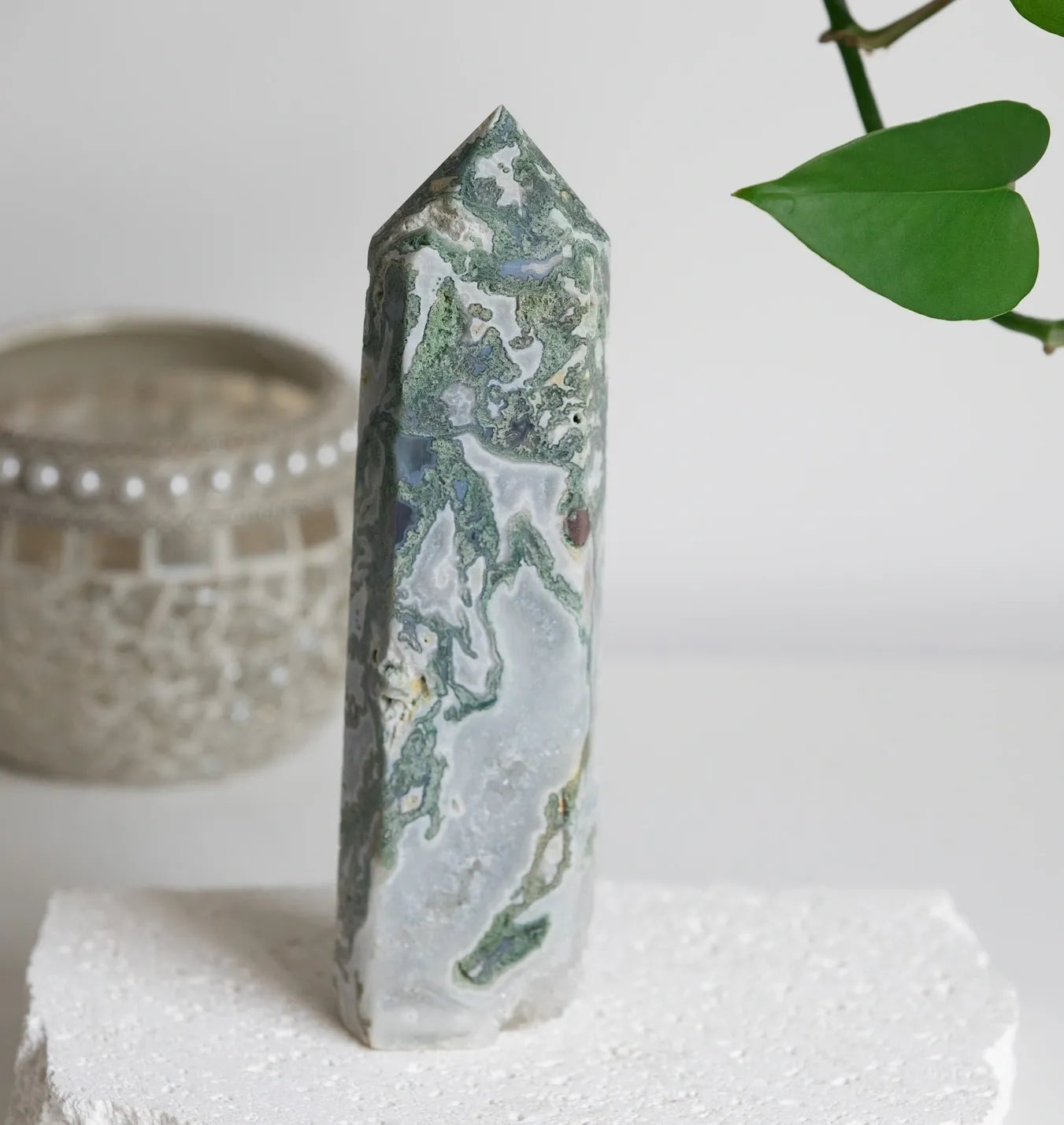 Large Green Moss Agate tower