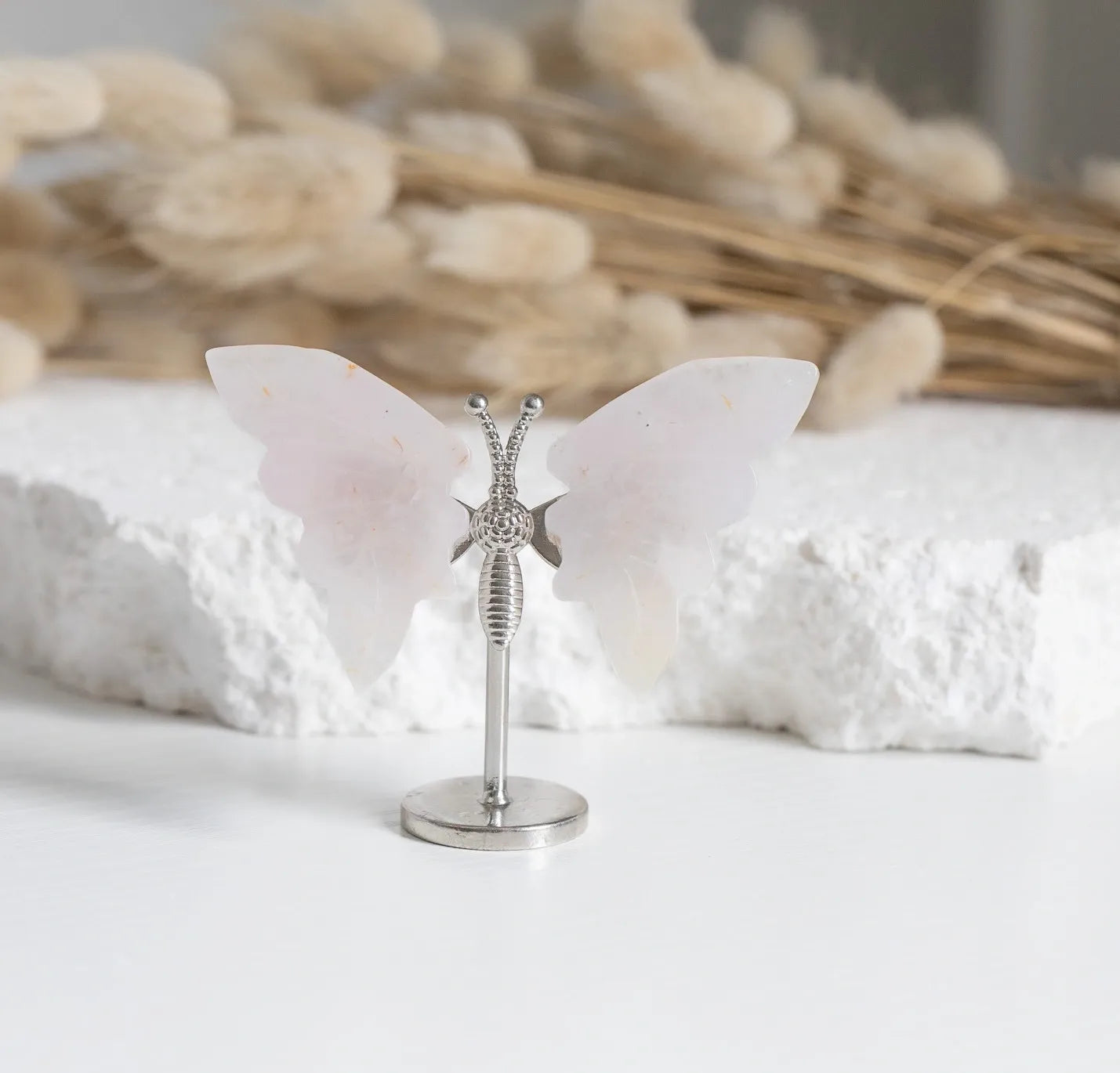Rose Quartz mini Butterfly on stand