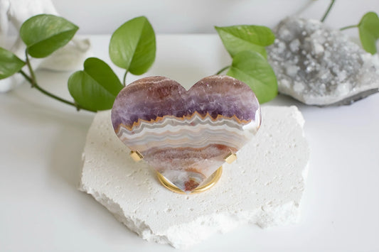 Amethyst Agate Heart - Free Gold Stand