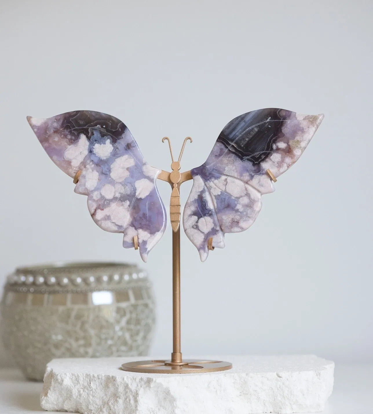 Beautiful Blue Flower Agate Butterfly