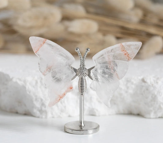 Fire Quartz mini Butterfly on stand