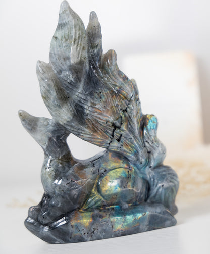 Labradorite Nine-Tailed Fox Carving