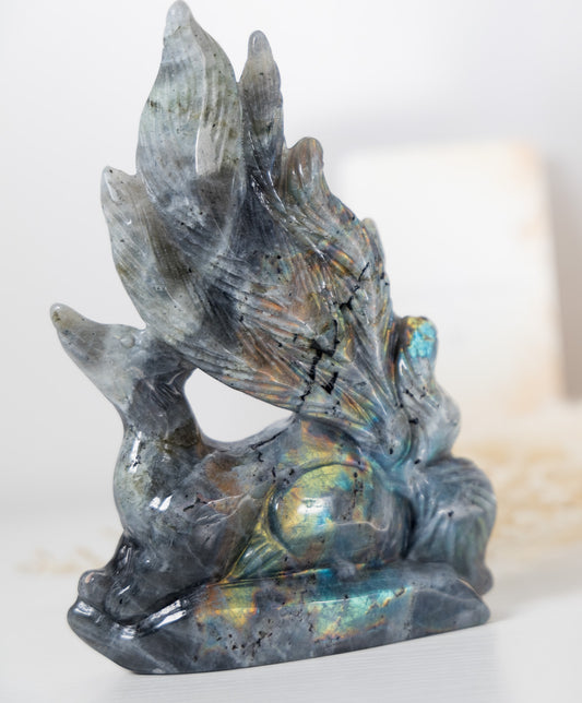 Labradorite Nine-Tailed Fox Carving