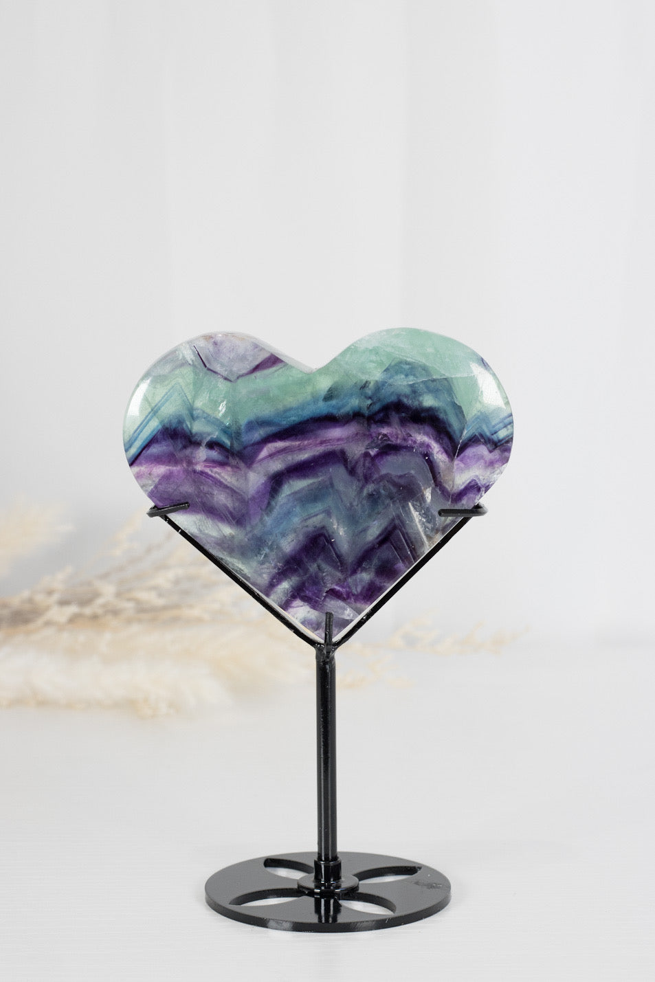 Gorgeous Rainbow Fluorite Heart - with custom stand