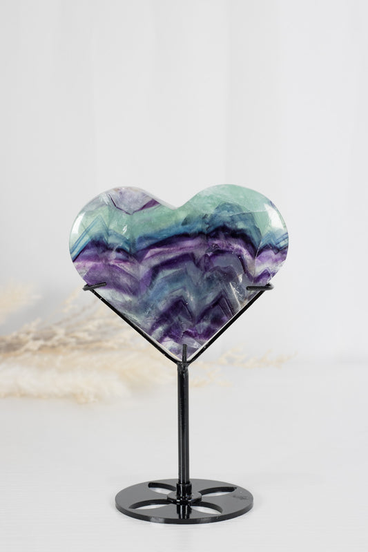 Gorgeous Rainbow Fluorite Heart - with custom stand