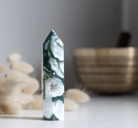 Green Moss Agate Tower