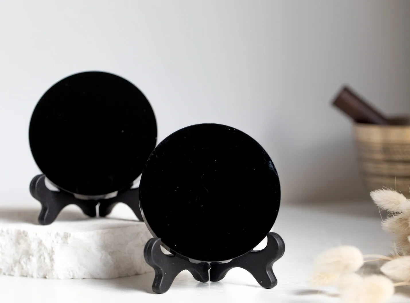 Black Obsidian Mirror & Stand