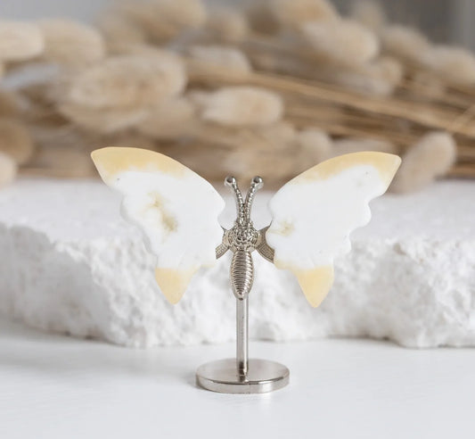 Yellow Calcite mini Butterfly on stand
