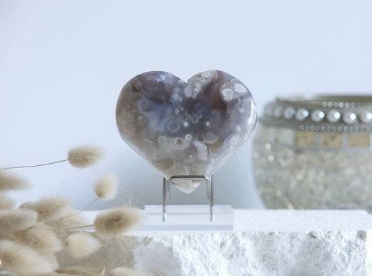 Black Flower Agate Heart with Druzy