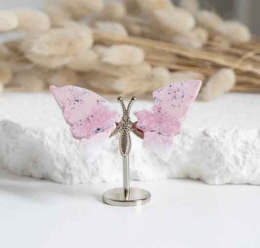 Pink Rhodonite mini Butterfly on stand