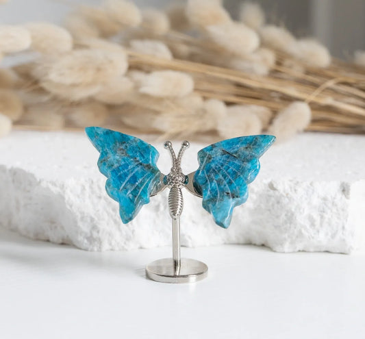 Blue Apatite mini Butterfly on stand