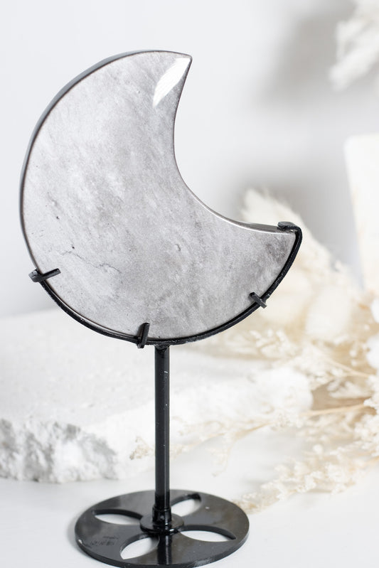 Silver Sheen Obsidian Crescent Moon