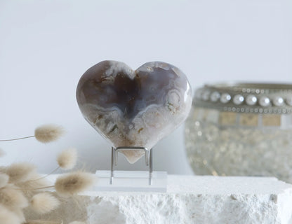 Black Flower Agate Heart with Druzy