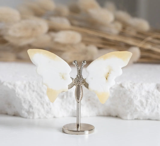 Yellow Calcite mini Butterfly on stand
