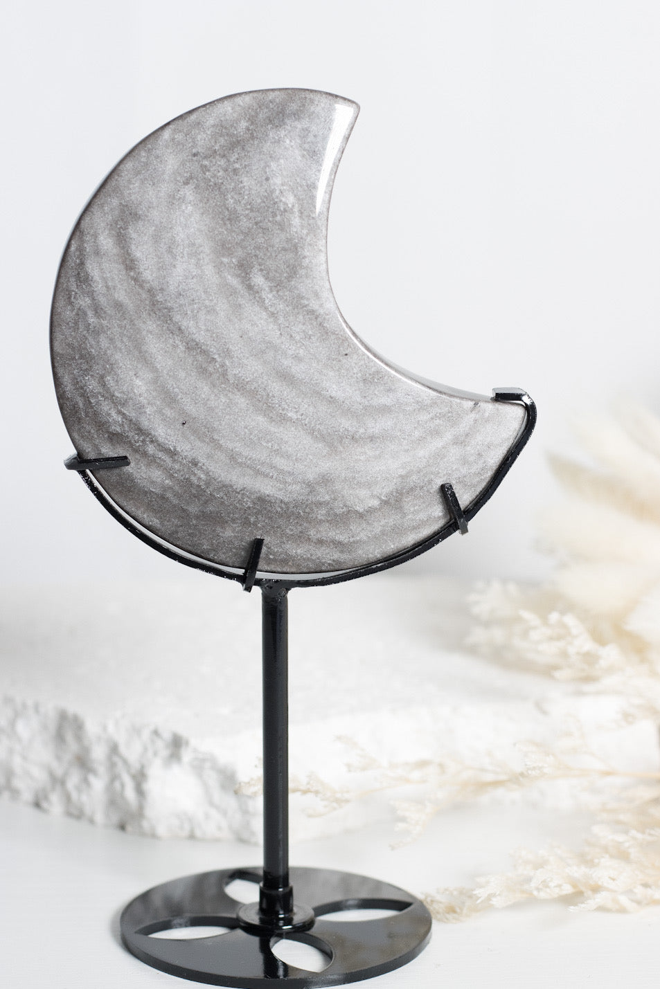 Silver Sheen Obsidian Crescent Moon