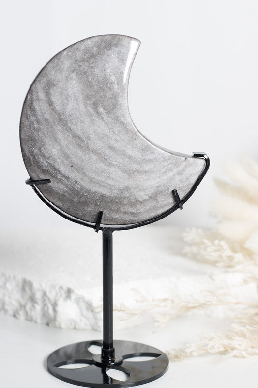 Silver Sheen Obsidian Crescent Moon