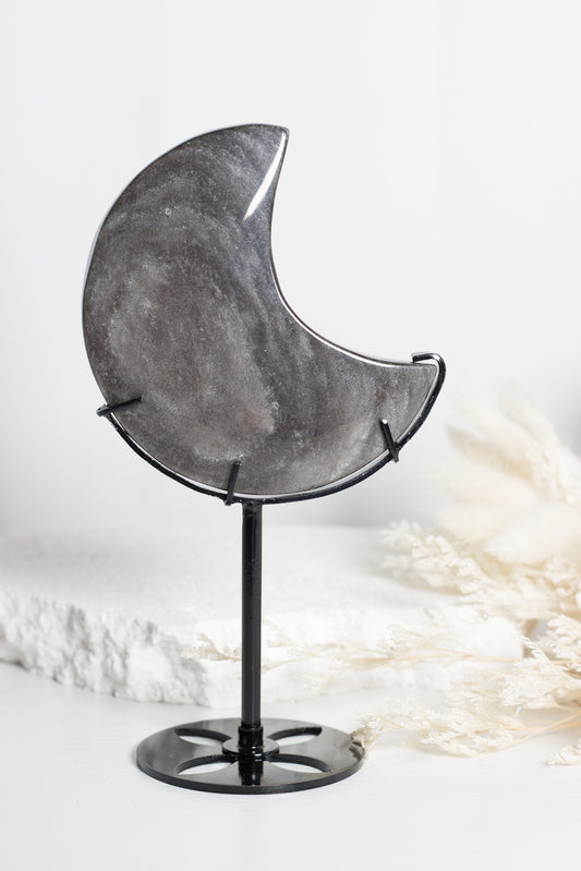 Silver Sheen Obsidian Crescent Moon