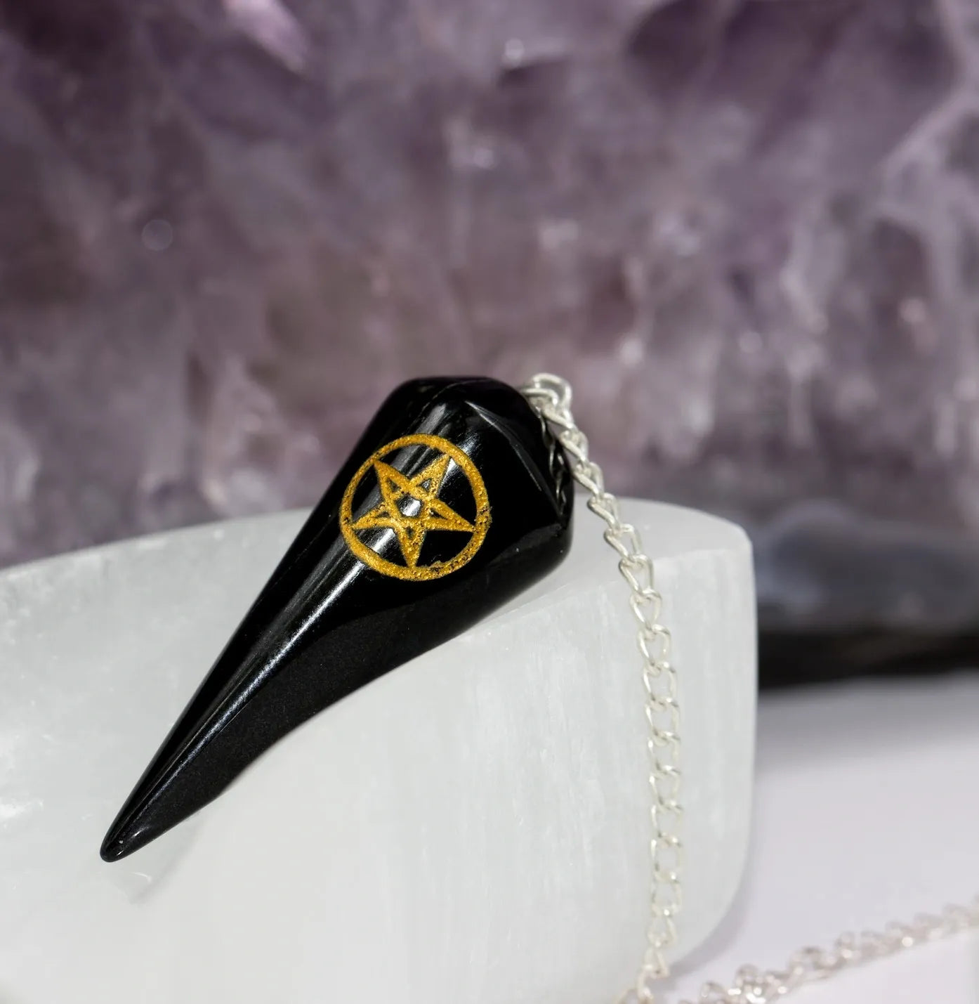 Black Onyx Pendulum with Pentagram