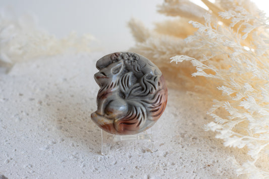 Mongolian Alashan Nine-Tailed Fox Moon Carving