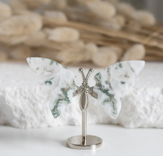 Green Moss Agate mini Butterfly On stand