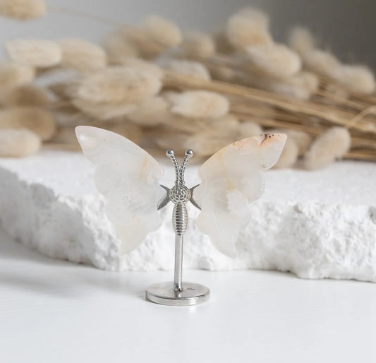 Flower Agate mini Butterfly on stand