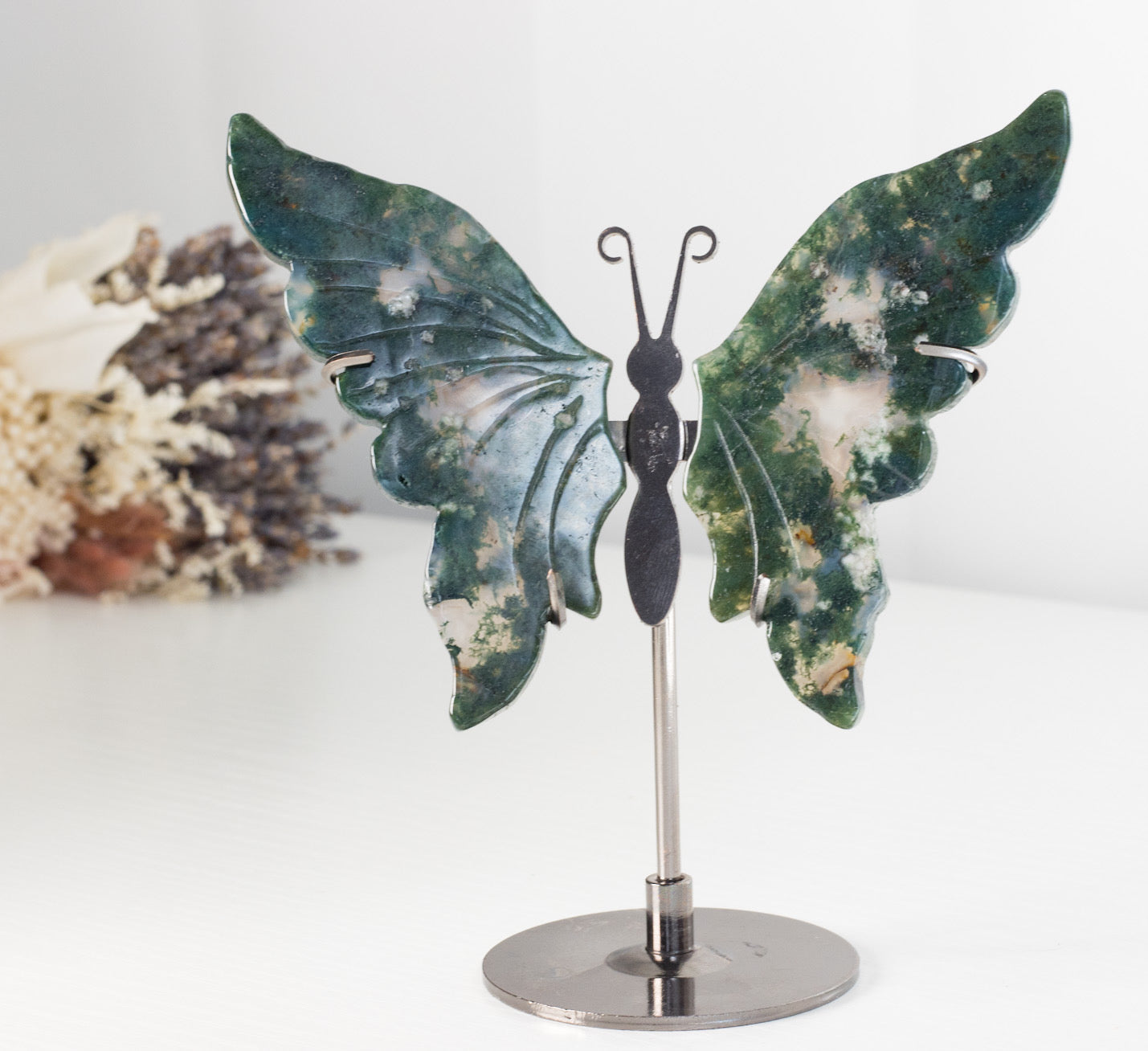 Grounding Green Moss Agate Butterfly