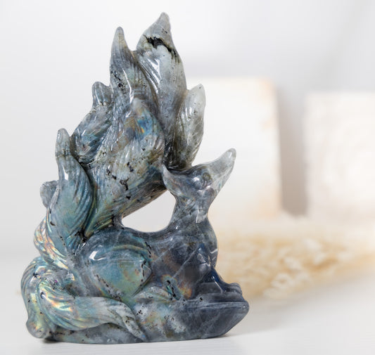 Labradorite Nine-Tailed Fox Carving