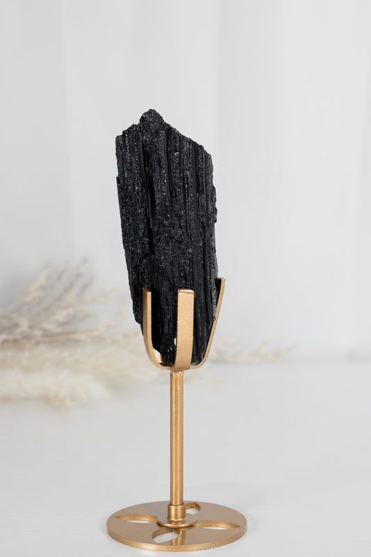 Black Tourmaline & elegant gold stand