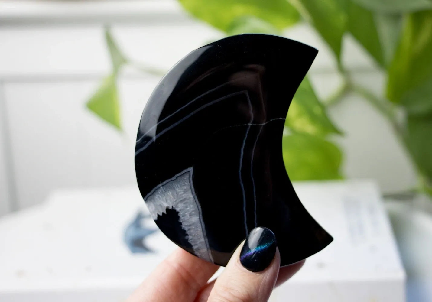 Black Banded Agate Large Moon