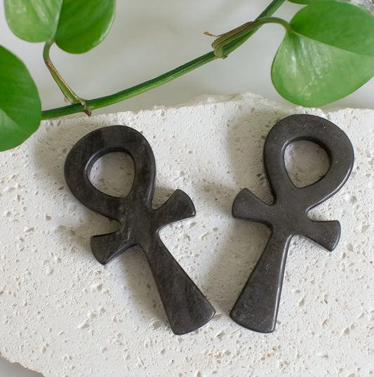 Large Silver Sheen Obsidian Ankh
