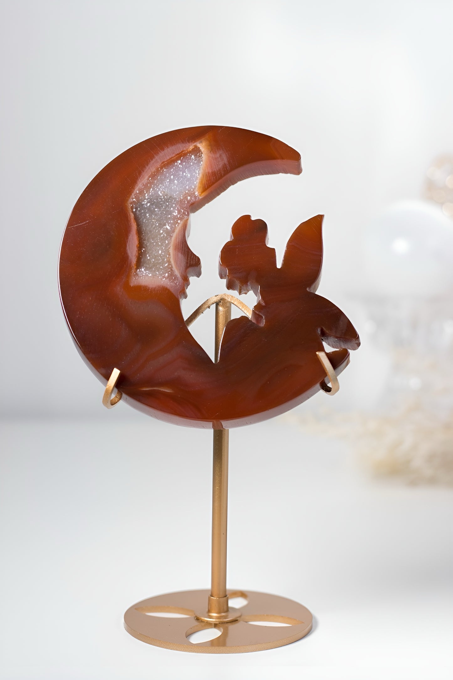 Stunning Carnelian Druzy Fairy & Moon