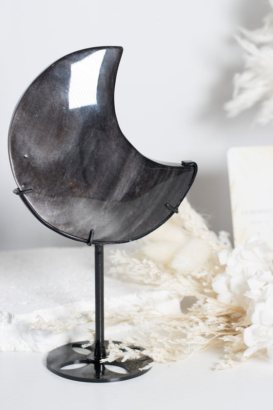 Silver Sheen Obsidian Crescent Moon