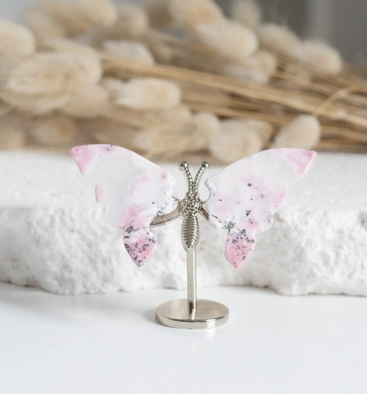 Pink Rhodonite mini Butterfly on stand