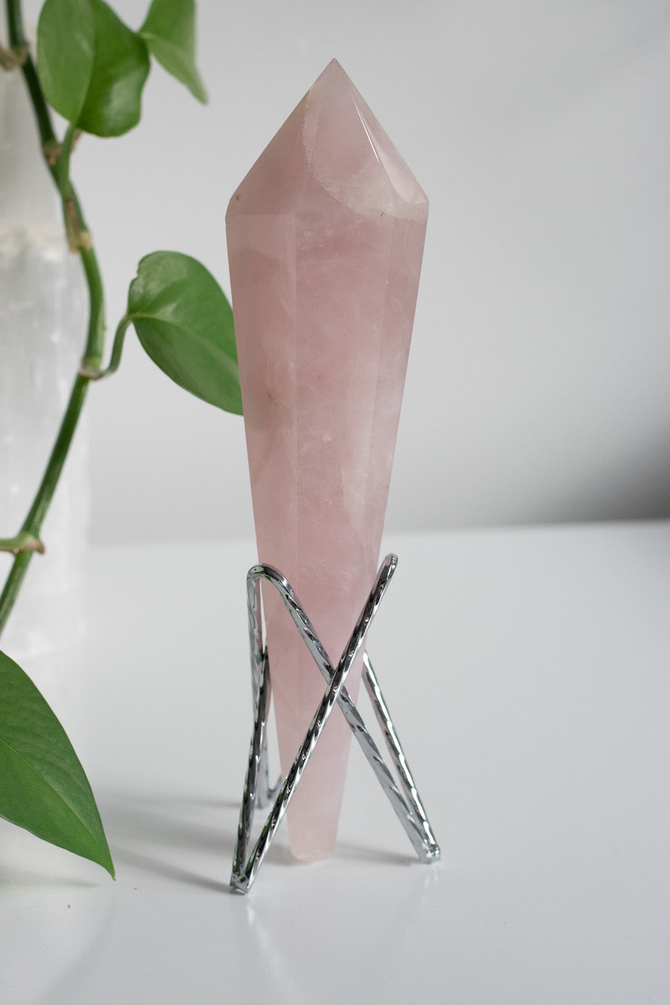 Elegant Rose Quartz Wand & Stand