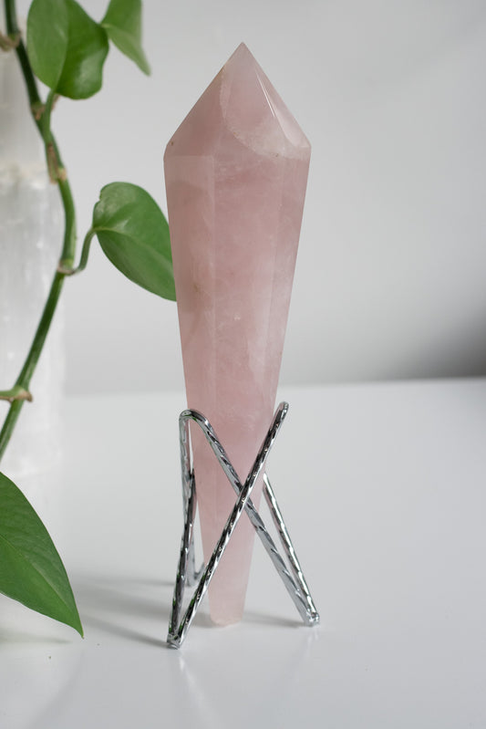 Elegant Rose Quartz Wand & Stand